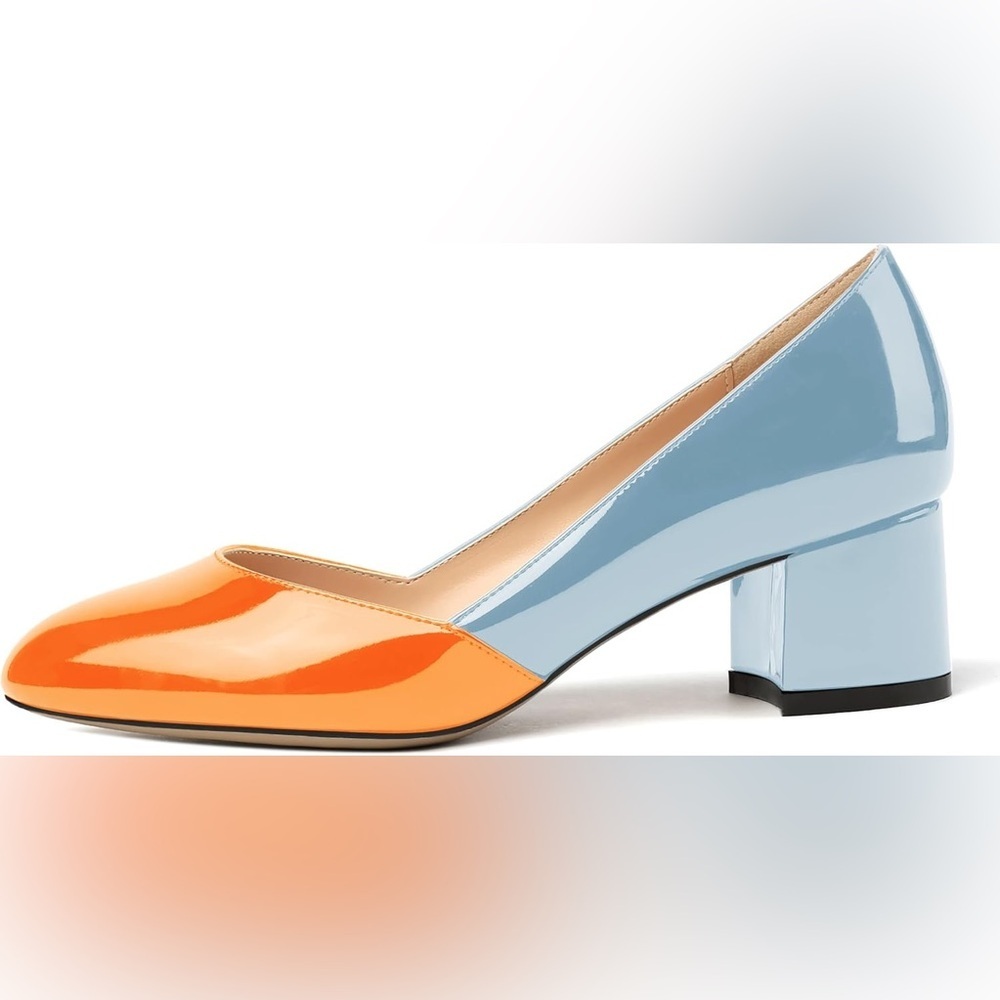 New MODENCOCO Women's Block Round Toe Slip On Patent Chunky Low Heel Pumps sz 7 - Picture 8 of 16